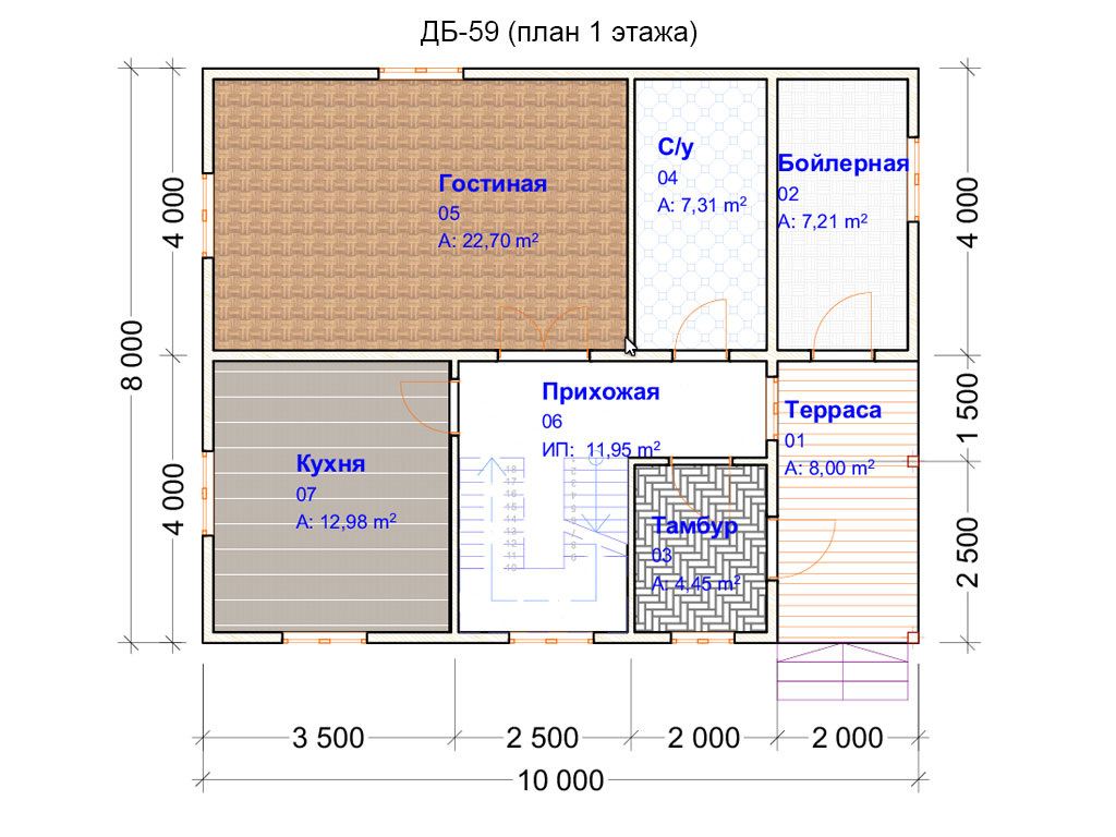 Проект дома ДБ-59 (8х10м), площадью 157м² из бруса 150х150мм